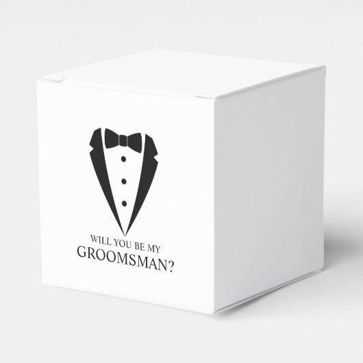 Zwarte Tuxedo Suit Groomsman Voorstel Bedankdoosjes (Voorkant Zijde)