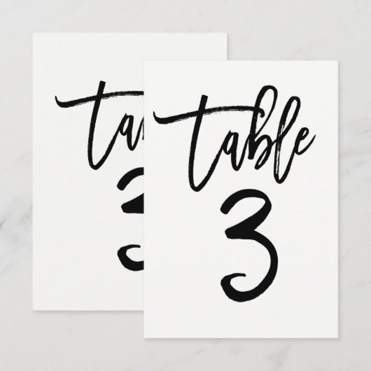Zwarte typ trendy modern script tafelnummer 3 (Voorkant / Achterkant)