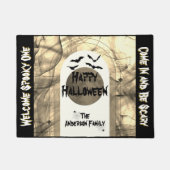 Zwarte Typografie Bats Spider Moon Happy Halloween Deurmat (Voorkant)