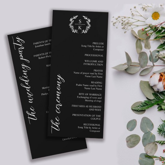 Zwarte typografie Lauwerkrans Monogram Huwelijk