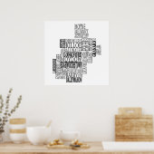 Zwarte Typografische Kaart van Co. Longford, Ierla Poster (Keuken)