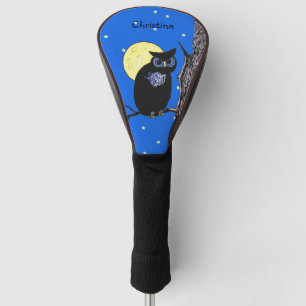 Zwarte Uil in de nacht Sky Tree Moon Stars Golfheadcover
