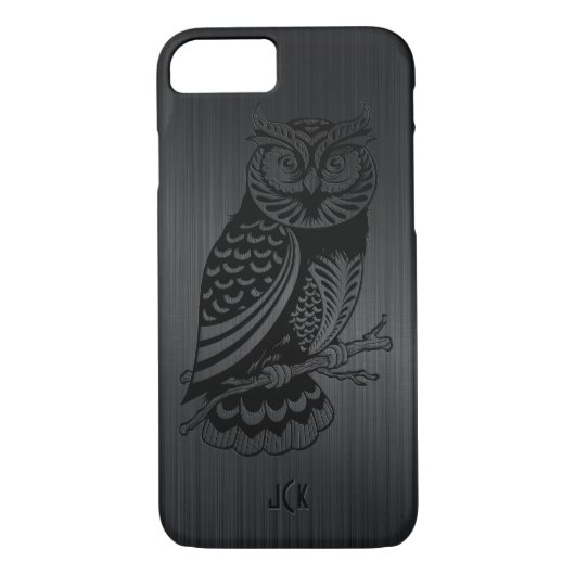 Zwarte Uil over Metallic geborsteld aluminium-mono Case-Mate iPhone Case (Achterkant)