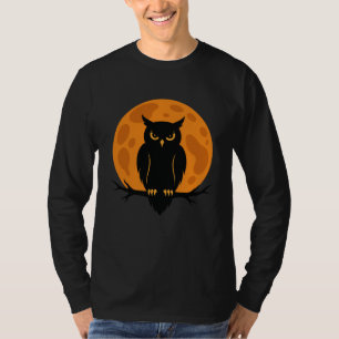 Zwarte Uil & Volle Maan Halloween Ontwerp T-shirt