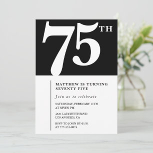 Zwarte uitnodiging 75ste verjaardag Elegant Chic E