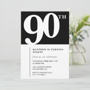 Zwarte uitnodiging 90ste verjaardag Elegant Chic E