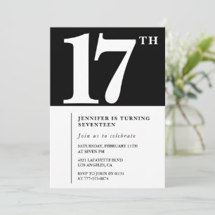 Zwarte uitnodiging voor 17e verjaardag Elegant Chi