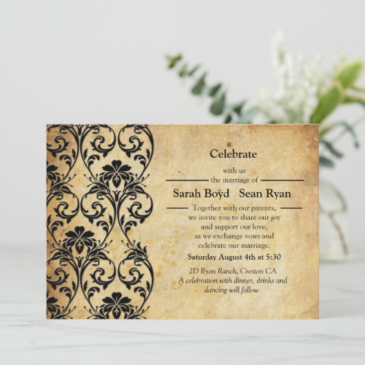 Zwarte uitnodiging voor het huwelijk (Staand voorkant)