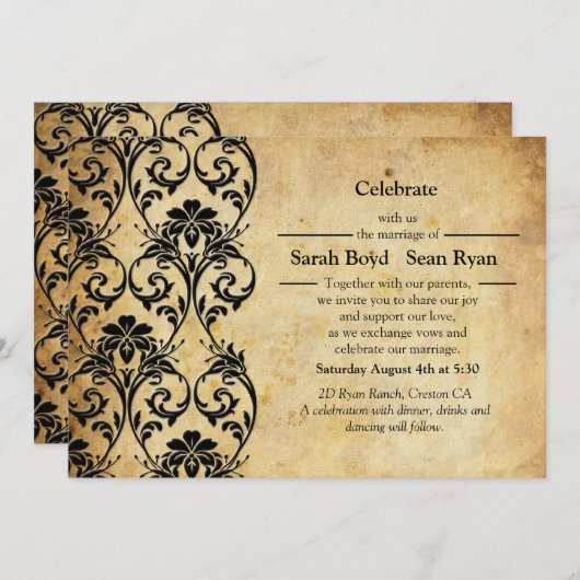 Zwarte uitnodiging voor het huwelijk (Voorkant / Achterkant)