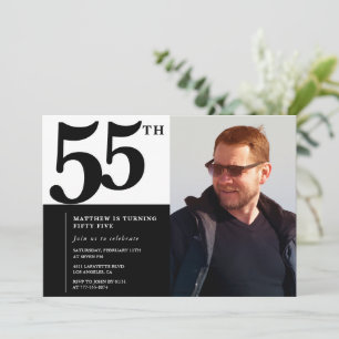 Zwarte uitnodigingen 55ste verjaardag Elegant Chic