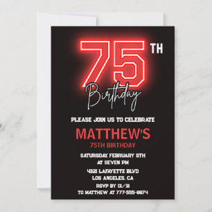 Zwarte uitnodigingen 75ste verjaardag Mannen Neon