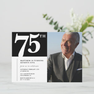 Zwarte uitnodigingen 75ste verjaardag Modern Chic 