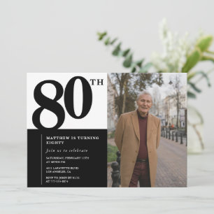Zwarte uitnodigingen 80ste verjaardag Elegant Chic