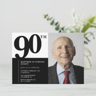 Zwarte uitnodigingen 90ste verjaardag Elegant Chic