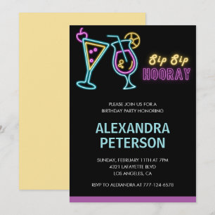 Zwarte uitnodigingen 95e verjaardag Cocktail Neon