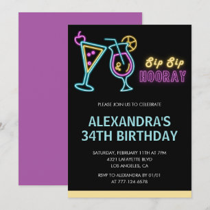Zwarte uitnodigingen voor 34e verjaardag Cocktail