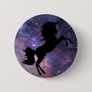 Zwarte Unicorn Galaxy-achtergrond Ronde Button 5,7 Cm