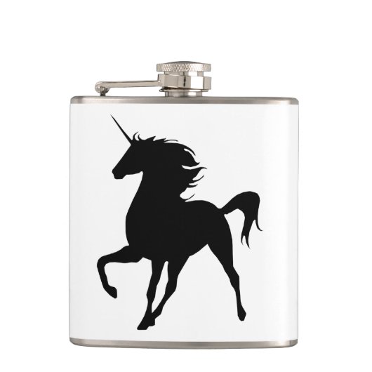 Zwarte Unicorn Silhouette Flask Heupfles (Voorkant)