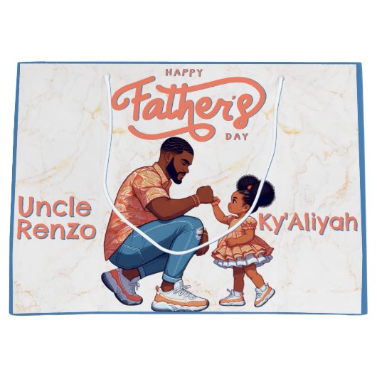 Zwarte vader en dochter vuist bult Sinaasappel & b Groot Cadeauzakje (Voorkant)