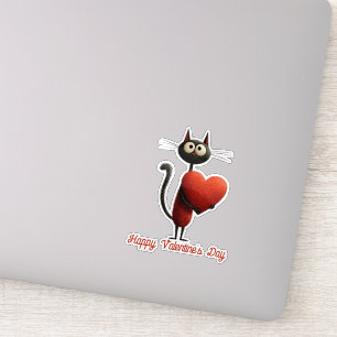 Zwarte Valentijnskat met Hart Sticker