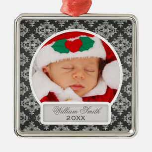 Zwarte van het Damast van Eerste Kerstmis van de Metalen Ornament