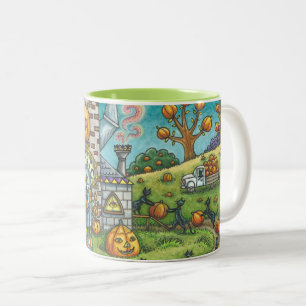 ZWARTE VANGST, WITCH PUMPKIN PIE FACTORY TWEE TONE TWEEKLEURIGE KOFFIEMOK