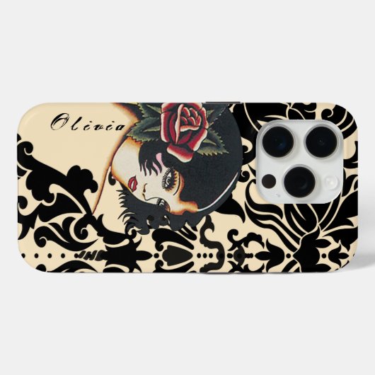 Zwarte Vector Damask Meisje Case-Mate iPhone Case (Achterkant (horizontaal))