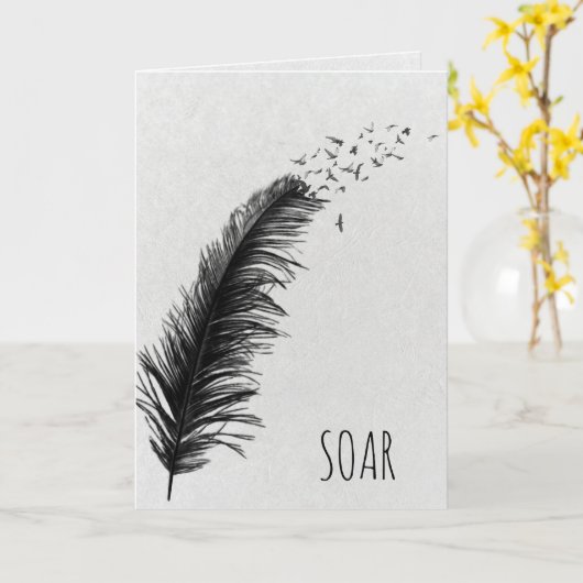 zwarte veer en vogels Afstuderen Kaart (Gele Bloem)