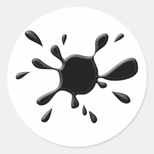 Zwarte verfsplodge ronde sticker (Voorkant)