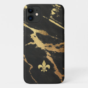 Zwarte vergulde marmer met Fleur de lis iPhone 11 Hoesje