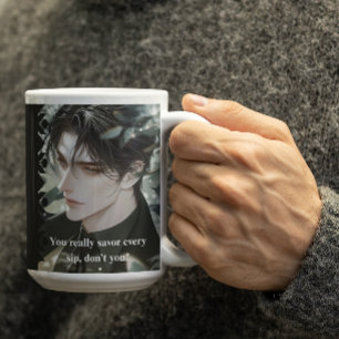 Zwarte verleidelijke anime karakter jaloers koffiemok