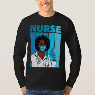 Zwarte verpleegstersuniform gezichtsmasker Afro Af T-shirt