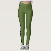Zwarte verticale streep | Tekst toevoegen | Olijfg Leggings (Voorkant)