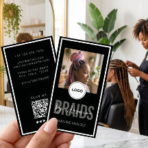 Zwarte Verticale Vlecht Salon Enkele Foto Logo QR