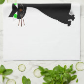 Zwarte vetkat met groene ogen theedoek (Gevouwen)