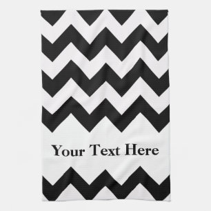 Zwarte Vette Chevron met aanpasbare tekst Theedoek