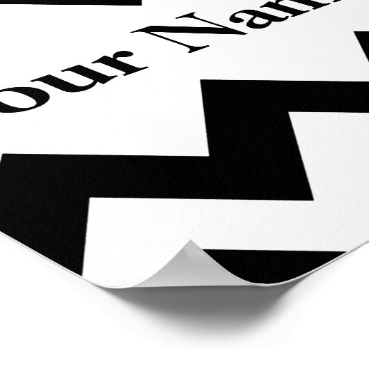 Zwarte Vette Chevron met monogram Poster (Hoek)