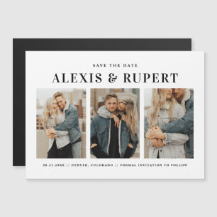 Zwarte Vette Typografie Drie Foto Save the Date Magnetische Uitnodiging