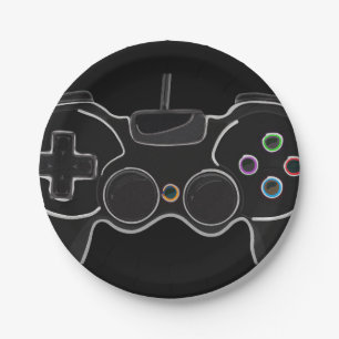 Zwarte Videospel Controller Gamer Verjaardagsfeest Papieren Bordje