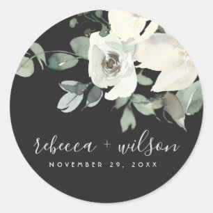 ZWARTE VIERENDE WITTE WATERVERF BUNCH WEDING RONDE STICKER