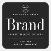 Zwarte vierkante elegante moderne productetiketten vierkante sticker (Voorkant)