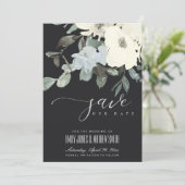 ZWARTE VIERWITTE AQUA FLORAL WATERVERF BUNCH SAVE THE DATE (Staand voorkant)