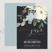 ZWARTE VIERWITTE AQUA FLORAL WATERVERF BUNCH SAVE THE DATE (Voorkant / Achterkant)