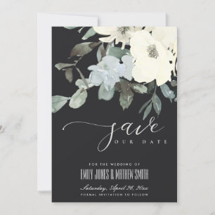 ZWARTE VIERWITTE AQUA FLORAL WATERVERF BUNCH SAVE THE DATE