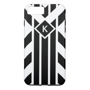 Zwarte vierzijdige strepen, aangepast monogram 	iPhone 8 plus / 7 plus hoesje