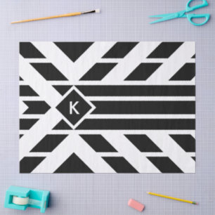 Zwarte vierzijdige strepen, monogram weefselpapier tissuepapier