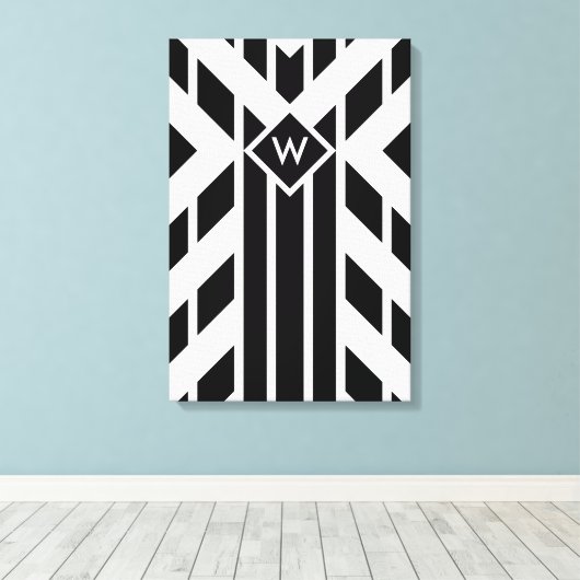 Zwarte vierzijdige strepen op wit met monogram canvas afdruk (Insitu (Houten vloer))