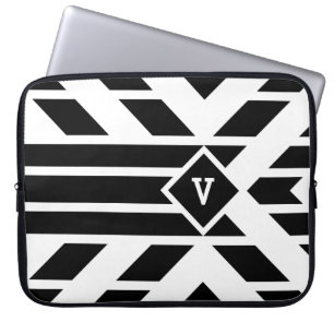 Zwarte Vierzijdige Strepen op Wit met Monogram Laptop Sleeve