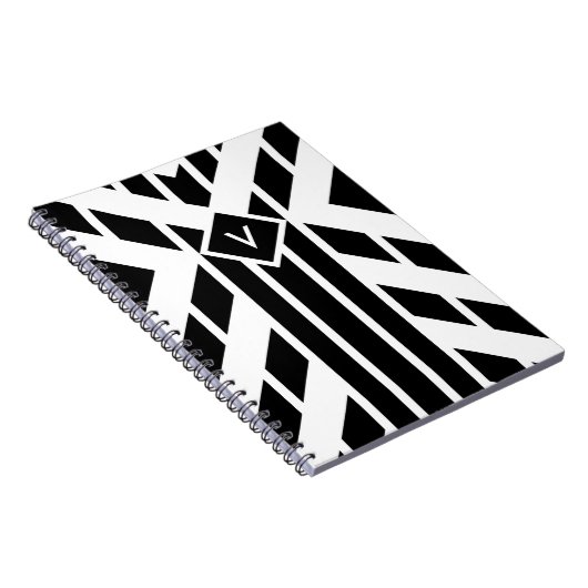 Zwarte vierzijdige strepen op wit met monogram notitieboek (Rechterzijde)