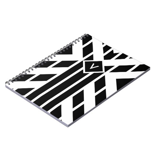 Zwarte vierzijdige strepen op wit met monogram notitieboek (Linkerzijde)